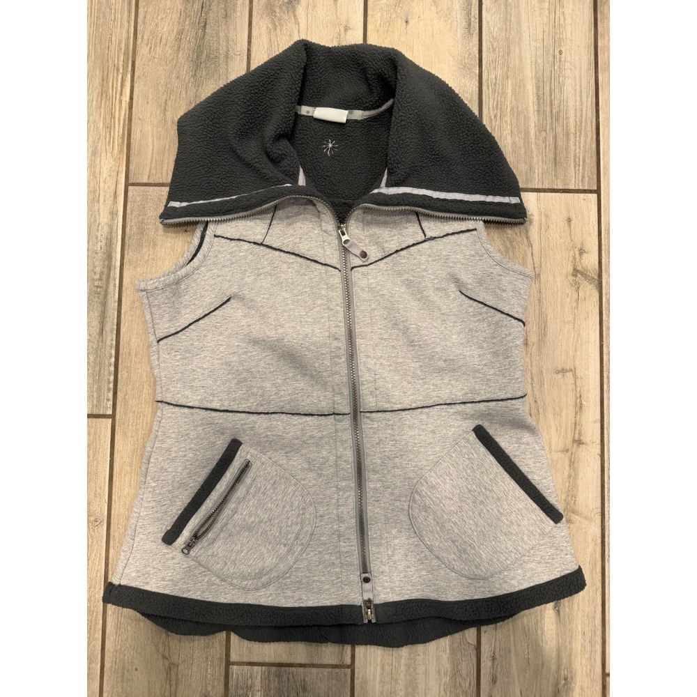 Athleta Womens Gray Sherpa Lined Full Zip Vest Oversized Collar Small 265324